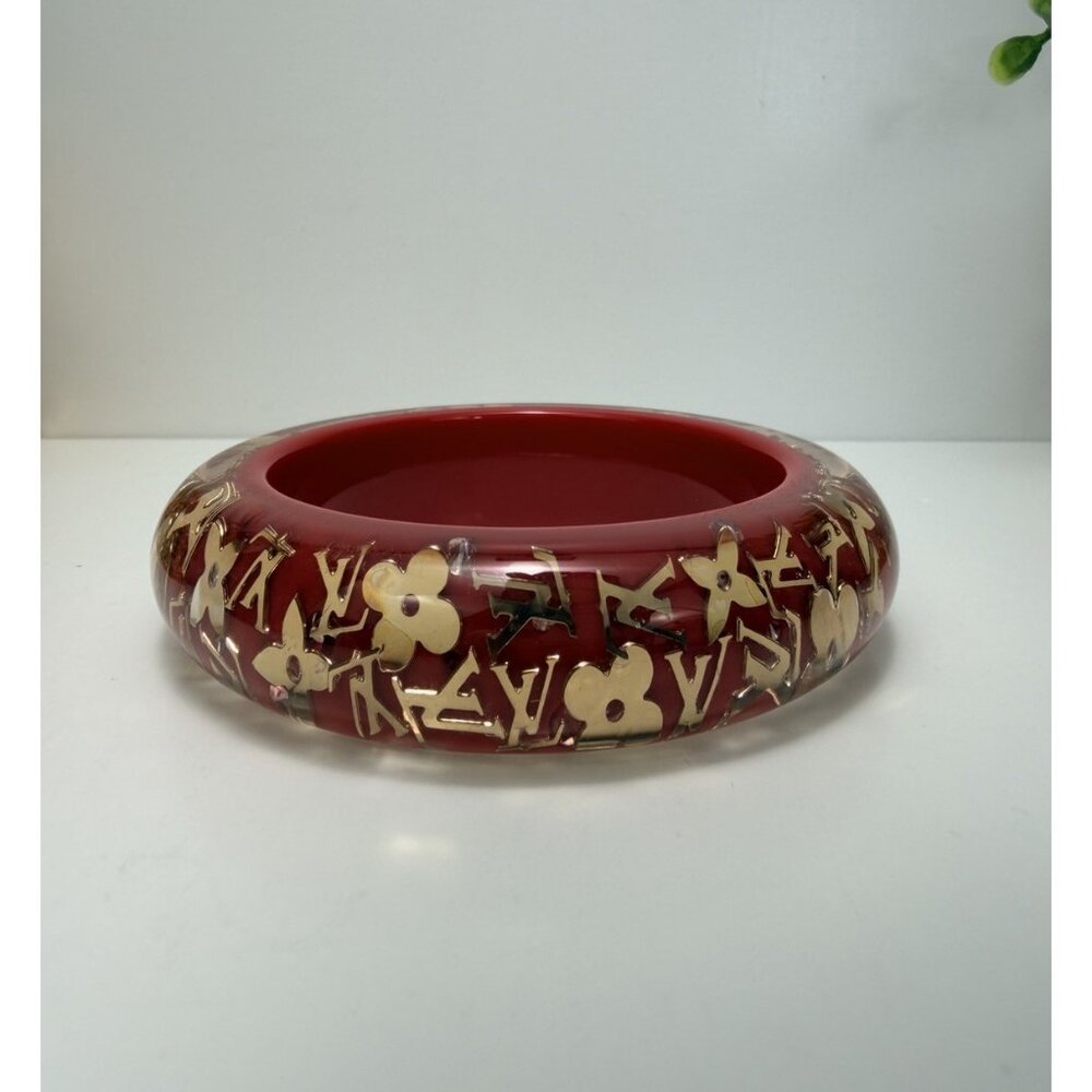 Louis Vuitton Red Lucite Chunky Monogram Bangle Bracelet Statement Sz 8"